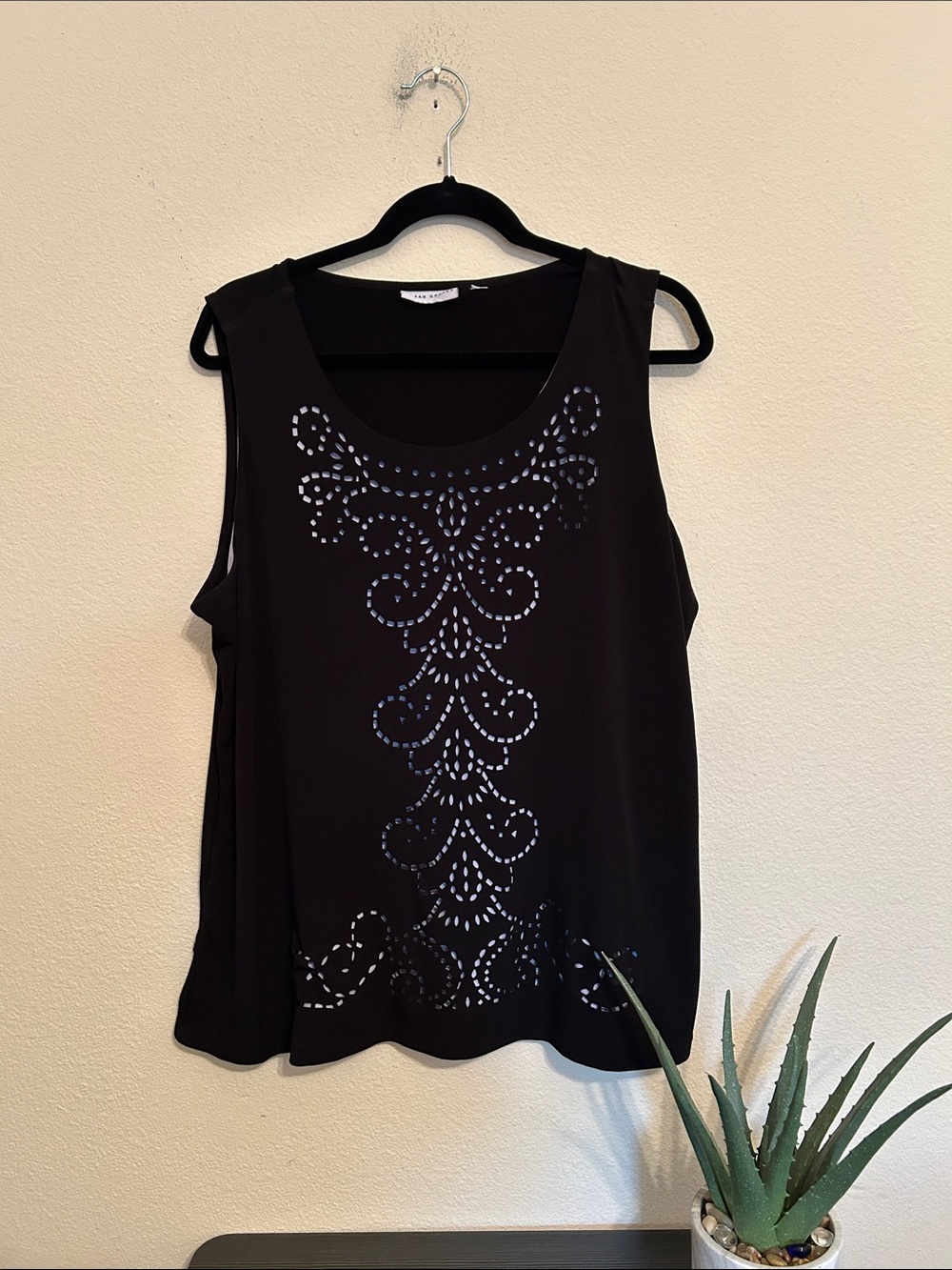 Susan Graver Black Sleeveless Embellished Top - Elegant Women's Tank